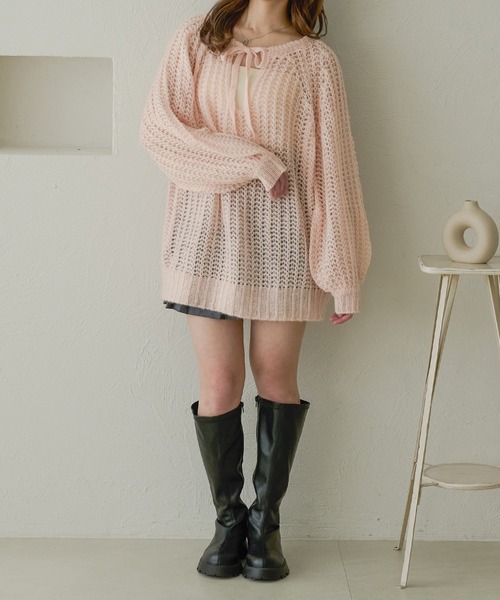 Ambre Neige（アンブルネージュ）の「multi way ribbon mesh knit / マルチウェイリボンメッシュニット（ニット/セーター・レディース・オレンジ/ライトブルー/ベビーピンク/アイボリー・FREE）」の5枚目の写真