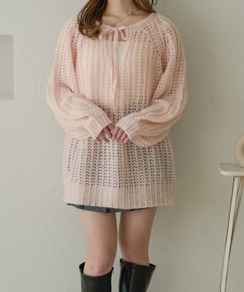 Ambre Neige（アンブルネージュ）の「multi way ribbon mesh knit / マルチウェイリボンメッシュニット（ニット/セーター・レディース・オレンジ/ライトブルー/ベビーピンク/アイボリー・FREE）」の11枚目の写真