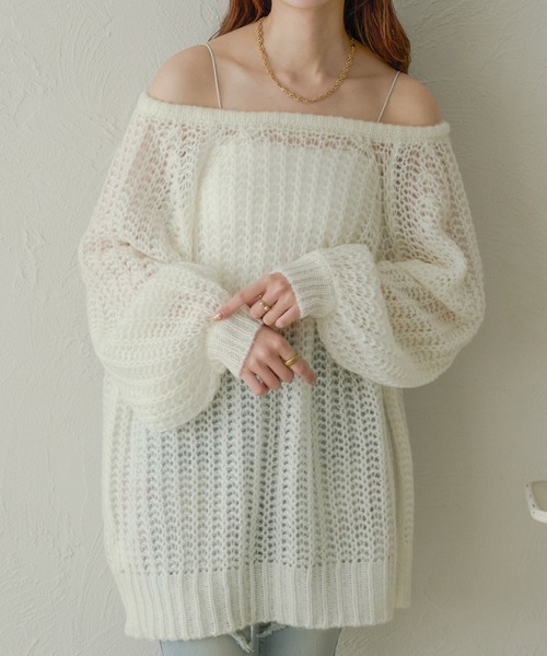 Ambre Neige（アンブルネージュ）の「multi way ribbon mesh knit / マルチウェイリボンメッシュニット（ニット/セーター・レディース・オレンジ/ライトブルー/ベビーピンク/アイボリー・FREE）」の22枚目の写真