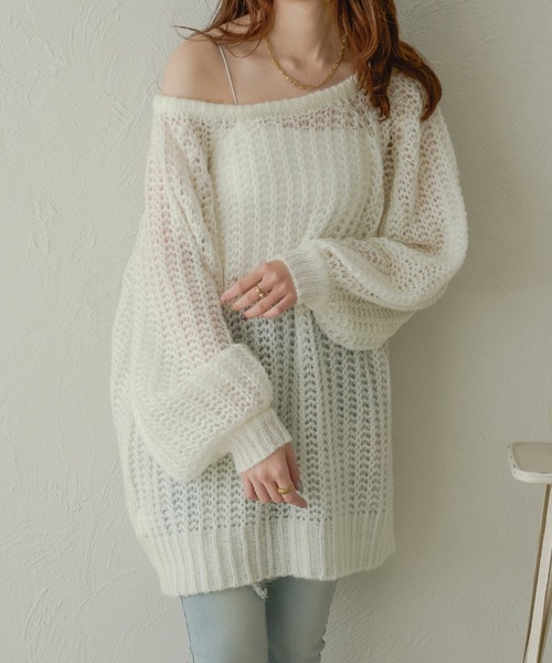 セール】multi way ribbon mesh knit / マルチウェイリボン