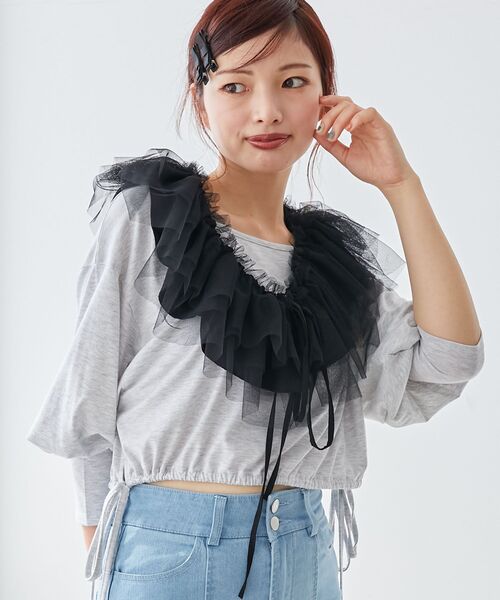 MAJESTIC LEGON(マジェスティックレゴン)の「チュールフリルマルチビスチェ(ベスト・レディース・オフホワイト/ブラック・FREE)」の13枚目の写真