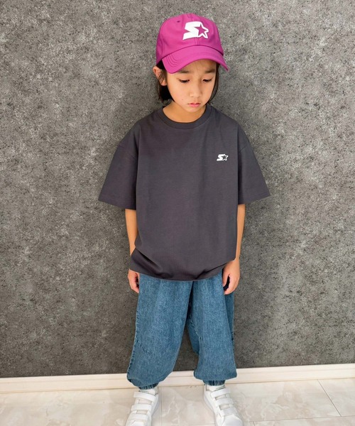 STARTER（スターター）の「STARTER　オーバーサイズ　ロゴ刺繍T（Tシャツ/カットソー・キッズ・ベージュ/オフホワイト/杢グレー/ダークグリーン/ブラック/チャコール/ネイビー/パープル・140cm/130cm/160cm/150cm/120cm/110cm）」の4枚目の写真