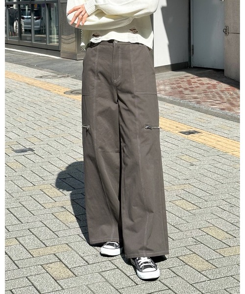 3.3 Field Trip (3.3フィールドトリップ)の「3.3 Field Trip/サイドZIP パンツ 2995264(その他パンツ・レディース・チャコール/ブラック/ホワイト・FREE)」の3枚目の写真