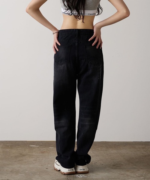 Chick（チック）の「▲Wide Straight Vintage Denim / ワイドストレートヴィンテージデニム（デニムパンツ・レディース・ブラック・L/M/S）」の4枚目の写真