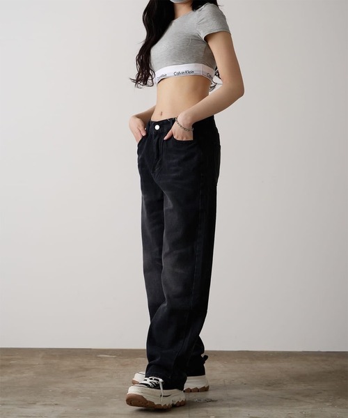 Chick（チック）の「▲Wide Straight Vintage Denim / ワイドストレートヴィンテージデニム（デニムパンツ・レディース・ブラック・L/M/S）」の6枚目の写真