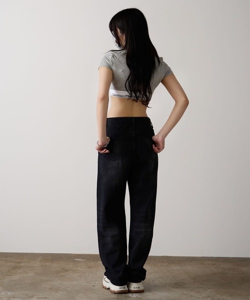 Chick（チック）の「▲Wide Straight Vintage Denim / ワイドストレートヴィンテージデニム（デニムパンツ・レディース・ブラック・L/M/S）」の7枚目の写真