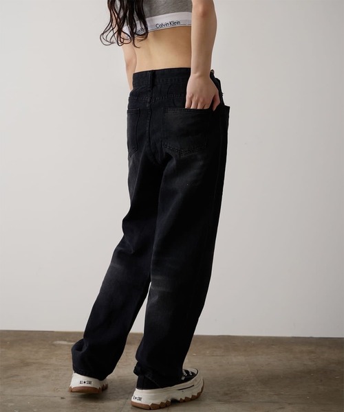 Chick（チック）の「▲Wide Straight Vintage Denim / ワイドストレートヴィンテージデニム（デニムパンツ・レディース・ブラック・L/M/S）」の5枚目の写真