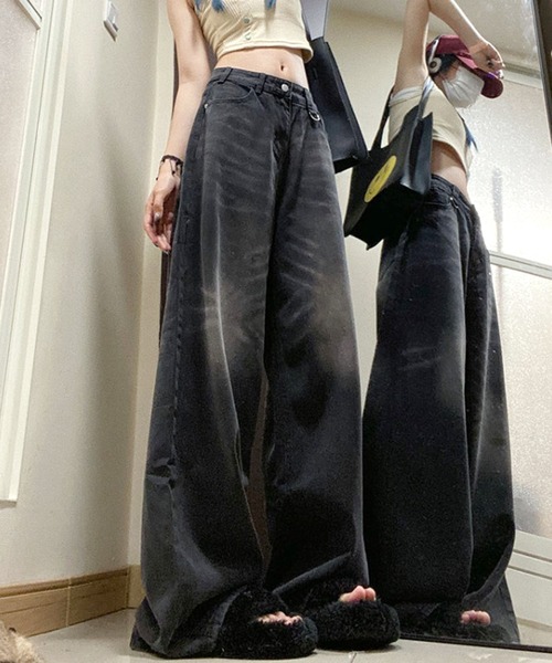 Chick（チック）の「▲Wide Straight Vintage Denim / ワイドストレートヴィンテージデニム（デニムパンツ・レディース・ブラック・L/M/S）」の18枚目の写真