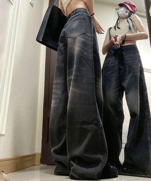 Chick（チック）の「▲Wide Straight Vintage Denim / ワイドストレートヴィンテージデニム（デニムパンツ・レディース・ブラック・L/M/S）」の19枚目の写真