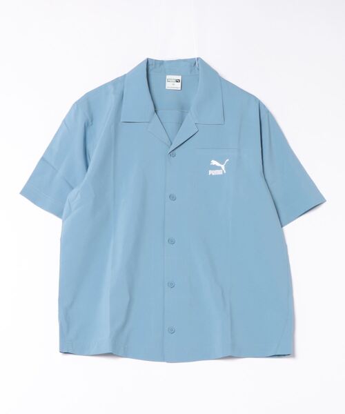 PUMA-プーマ　吸水速乾　半袖ポロシャツ　ブルー総柄/前面ボタン開き　Ｍ PUMA（プーマ）の「PUMA プーマ メンズ CLASSICS 半袖 シャツ（その他
