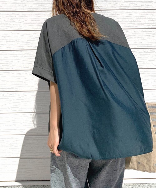 Q（キュー）の「シアードッキングトップス（Tシャツ/カットソー・レディース・グレー/オリーブ/ホワイト・MEDIUM）」の9枚目の写真