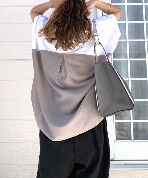 Q（キュー）の「シアードッキングトップス（Tシャツ/カットソー・レディース・グレー/オリーブ/ホワイト・MEDIUM）」の6枚目の写真