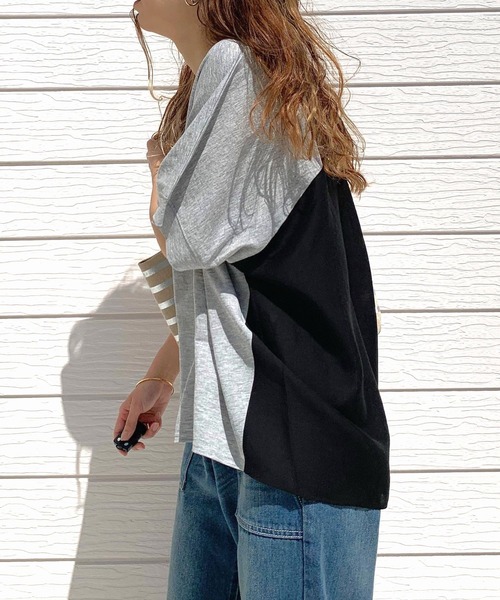 Q（キュー）の「シアードッキングトップス（Tシャツ/カットソー・レディース・グレー/オリーブ/ホワイト・MEDIUM）」の12枚目の写真