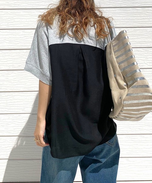 Q（キュー）の「シアードッキングトップス（Tシャツ/カットソー・レディース・グレー/オリーブ/ホワイト・MEDIUM）」の13枚目の写真