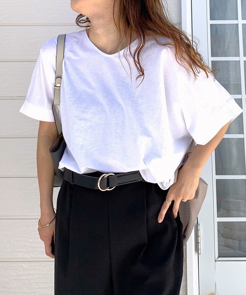 Q（キュー）の「シアードッキングトップス（Tシャツ/カットソー・レディース・グレー/オリーブ/ホワイト・MEDIUM）」の4枚目の写真