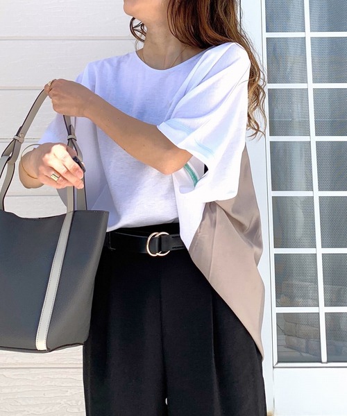 Q（キュー）の「シアードッキングトップス（Tシャツ/カットソー・レディース・グレー/オリーブ/ホワイト・MEDIUM）」の5枚目の写真