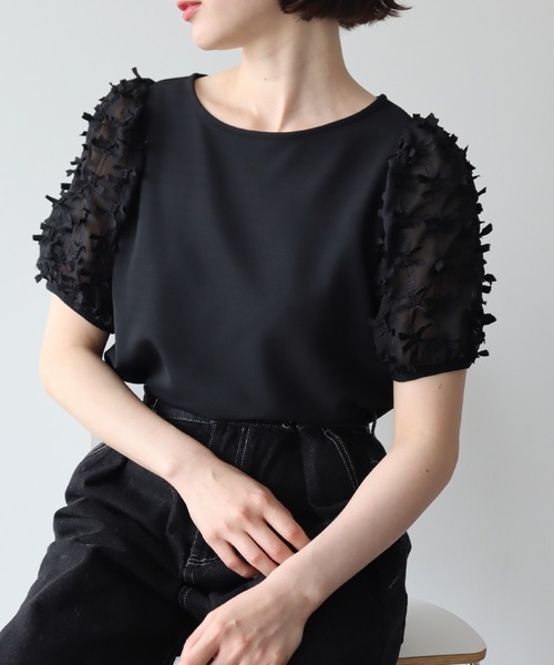 earth music&ecology（アースミュージックアンドエコロジー）の「リボンスリーブプルオーバー（Tシャツ/カットソー・レディース・グレイッシュブルー/アイボリー/ブラック/ピンク・S/M）」の3枚目の写真