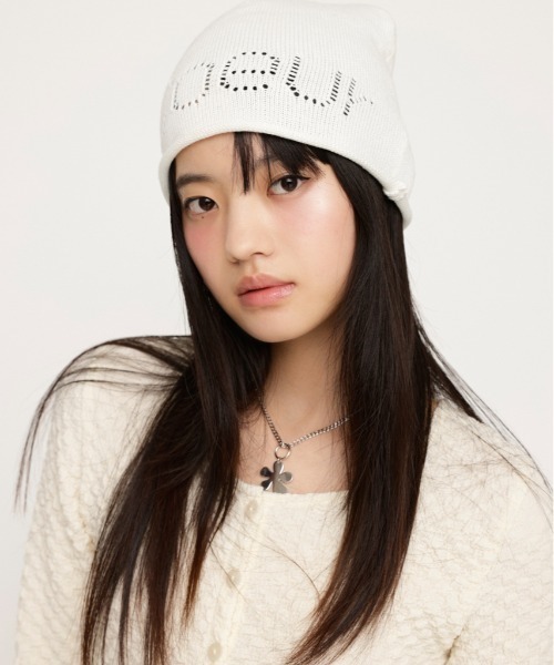SLY（スライ）の「EYELET SUMMER BEANIE アイレット サマー ビーニー（ニットキャップ/ビーニー・レディース・杢グレー/ブラック/ホワイト・FREE）」の2枚目の写真