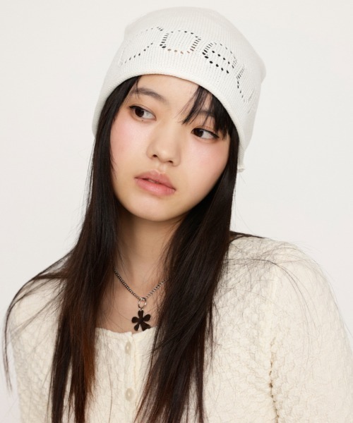 SLY（スライ）の「EYELET SUMMER BEANIE アイレット サマー ビーニー（ニットキャップ/ビーニー・レディース・杢グレー/ブラック/ホワイト・FREE）」の5枚目の写真