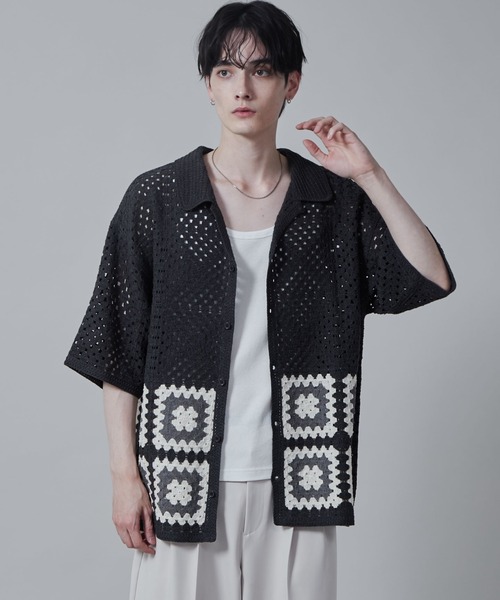 LUCY（ルーシー）の「LUCY/クロシェラインニットシャツ（シャツ/ブラウス・メンズ・ダークグレー/ライトグレー・LARGE/MEDIUM）」の2枚目の写真
