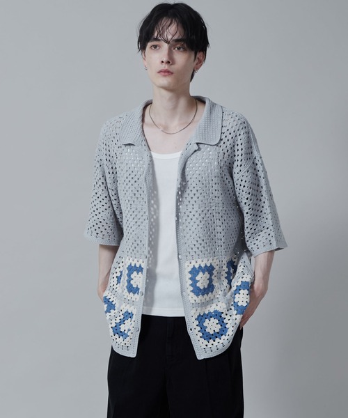 LUCY（ルーシー）の「LUCY/クロシェラインニットシャツ（シャツ/ブラウス・メンズ・ダークグレー/ライトグレー・LARGE/MEDIUM）」の9枚目の写真