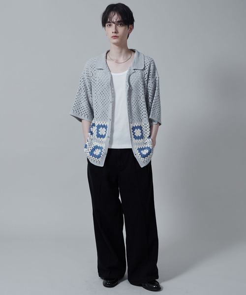 LUCY（ルーシー）の「LUCY/クロシェラインニットシャツ（シャツ/ブラウス・メンズ・ダークグレー/ライトグレー・LARGE/MEDIUM）」の3枚目の写真