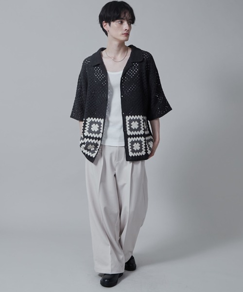 LUCY（ルーシー）の「LUCY/クロシェラインニットシャツ（シャツ/ブラウス・メンズ・ダークグレー/ライトグレー・LARGE/MEDIUM）」の4枚目の写真