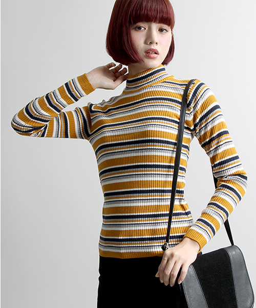 WEGO（ウィゴー）の「WEGO/リブハイネックニット（ニット/セーター・レディース・ネイビー/イエロー系その他/ライトパープル/ホワイト系その他/杢グレー/ブラック/サックスブルー/ワイン/カーキ/オフホワイト・FREE）」の9枚目の写真