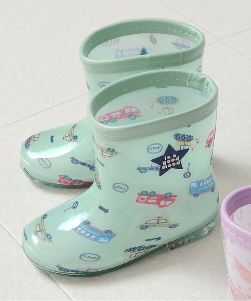 apres les cours（アプレレクール）の「【柄おそろい】総柄レインシューズ(シェル柄・くるま柄)（レインシューズ・キッズ・ミント/ピンク・16/14/19/15 /17/18）」の2枚目の写真