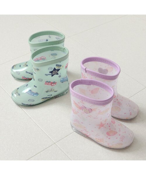 apres les cours（アプレレクール）の「【柄おそろい】総柄レインシューズ(シェル柄・くるま柄)（レインシューズ・キッズ・ミント/ピンク・16/14/19/15 /17/18）」の3枚目の写真