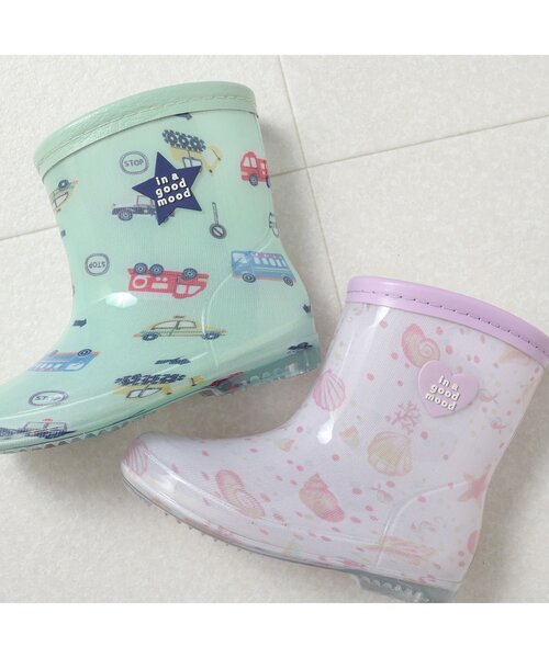 apres les cours（アプレレクール）の「【柄おそろい】総柄レインシューズ(シェル柄・くるま柄)（レインシューズ・キッズ・ミント/ピンク・16/14/19/15 /17/18）」の4枚目の写真