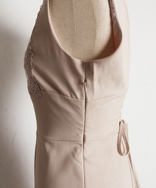 ヨークレース切替バックレースアップ配色ワンピース（ワンピース