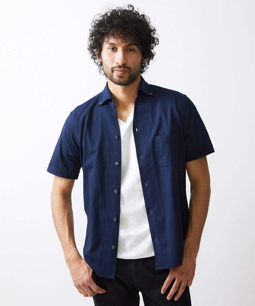 MICHEL KLEIN HOMME (ミッシェルクランオム)の「グレンチェック柄半袖シャツ(シャツ/ブラウス・メンズ・ホワイト/ネイビー・MEDIUM/LARGE/X-LARGE)」の3枚目の写真