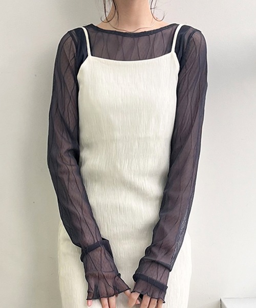 STYLEBLOCK(スタイルブロック)の「柄シアートップス(Tシャツ/カットソー・レディース・アイボリー/ブラック/グレー・FREE)」の1枚目の写真