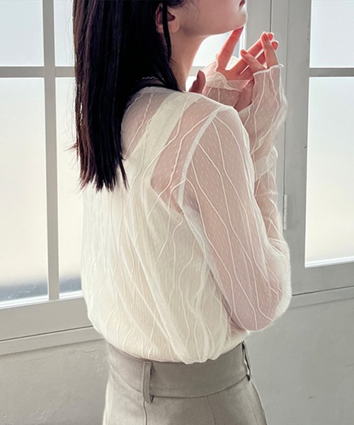 STYLEBLOCK(スタイルブロック)の「柄シアートップス(Tシャツ/カットソー・レディース・アイボリー/ブラック/グレー・FREE)」の9枚目の写真