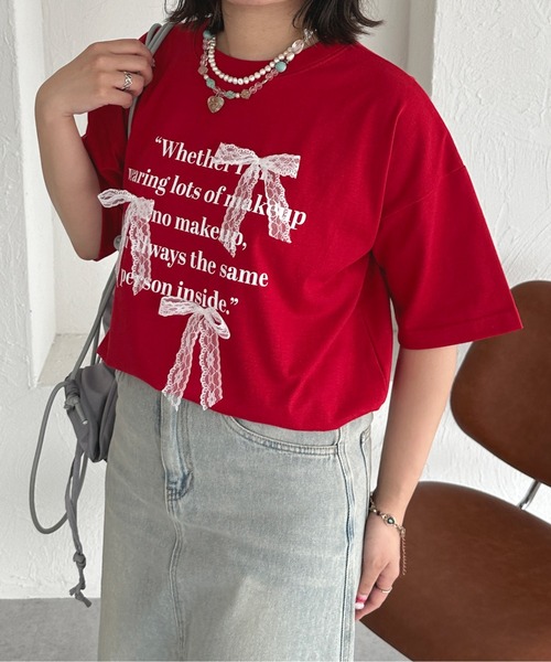 kutir(クティール)の「アソートリボンロゴTシャツ(Tシャツ/カットソー・レディース・レッド/レッド系その他/ブルー系その他/ライトブルー/チャコールグレー/ブラック系その他・FREE)」の5枚目の写真