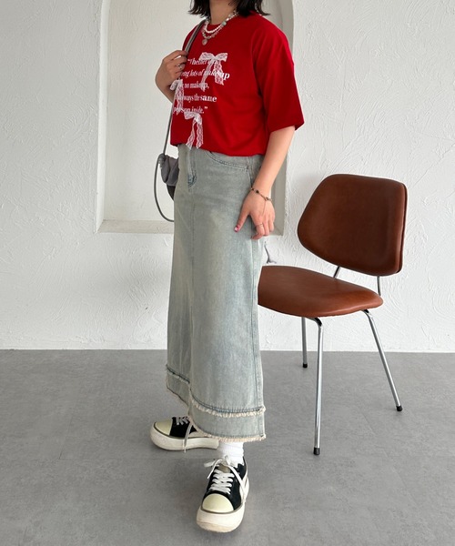 kutir(クティール)の「アソートリボンロゴTシャツ(Tシャツ/カットソー・レディース・レッド/レッド系その他/ブルー系その他/ライトブルー/チャコールグレー/ブラック系その他・FREE)」の12枚目の写真