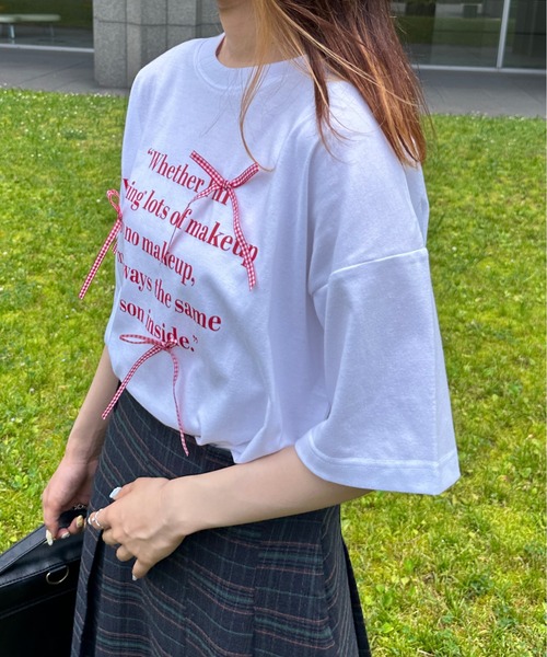 kutir(クティール)の「アソートリボンロゴTシャツ(Tシャツ/カットソー・レディース・レッド/レッド系その他/ブルー系その他/ライトブルー/チャコールグレー/ブラック系その他・FREE)」の9枚目の写真