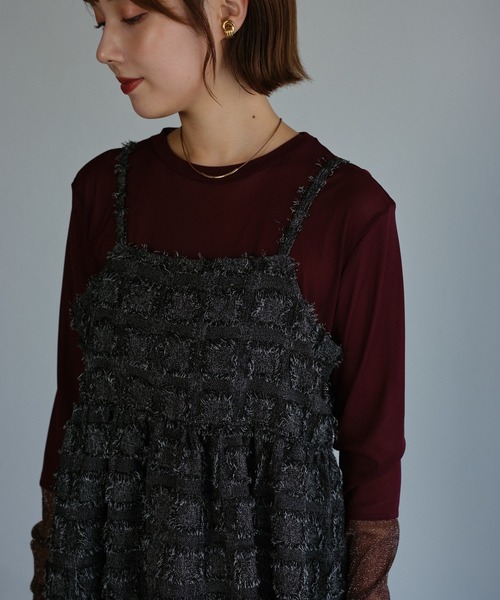 ap retro（アプレトロ）の「【セットアップ対応】フリンジジャガードキャミソール《動画あり》（キャミソール・レディース・ブラウン/グレー/ブラック/ベージュ/ブラック系その他・FREE）」の18枚目の写真