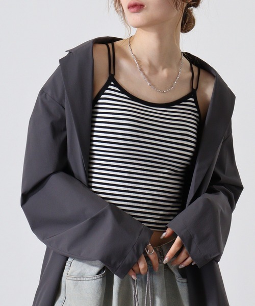 Y/lim(イリム)の「カップ付きバッククロスストラップキャミソール(キャミソール・レディース・ブラック/オフホワイト/グレー/ブラウン/ブラック系・FREE)」の15枚目の写真