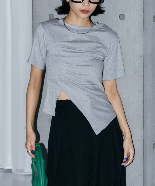 LIENCOEUR（リアンクール）の「アシンメトリーギャザーTシャツ（Tシャツ/カットソー・レディース・ホワイト/ブラック/グレー・FREE）」の9枚目の写真