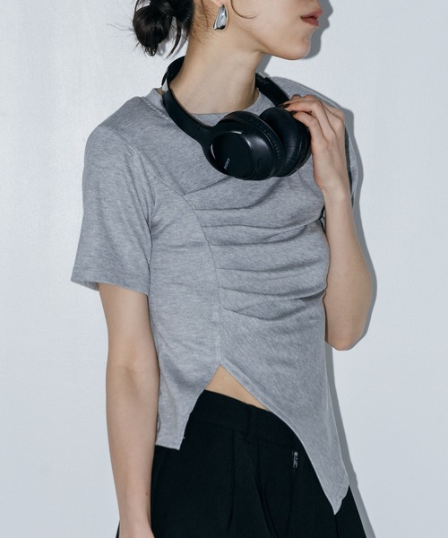LIENCOEUR（リアンクール）の「アシンメトリーギャザーTシャツ（Tシャツ/カットソー・レディース・ホワイト/ブラック/グレー・FREE）」の22枚目の写真