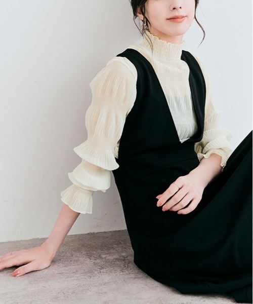 kirakiraShop(キラキラショップ)の「シャーリング シフォン シアー ブラウス(シャツ/ブラウス・レディース・グレー/アイボリー/ブラック/チャコール/ブラウン・L/M/S)」の5枚目の写真