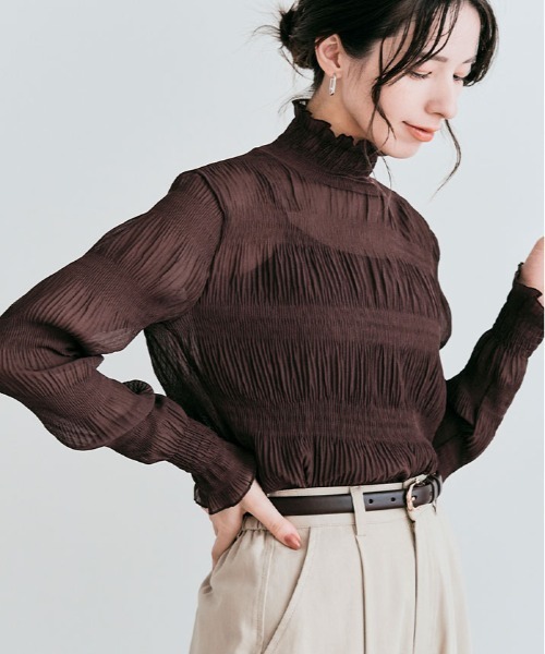 kirakiraShop(キラキラショップ)の「シャーリング シフォン シアー ブラウス(シャツ/ブラウス・レディース・グレー/アイボリー/ブラック/チャコール/ブラウン・L/M/S)」の4枚目の写真