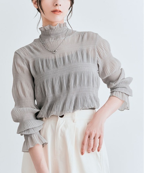 kirakiraShop(キラキラショップ)の「シャーリング シフォン シアー ブラウス(シャツ/ブラウス・レディース・グレー/アイボリー/ブラック/チャコール/ブラウン・L/M/S)」の6枚目の写真