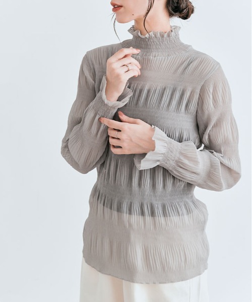 kirakiraShop(キラキラショップ)の「シャーリング シフォン シアー ブラウス(シャツ/ブラウス・レディース・グレー/アイボリー/ブラック/チャコール/ブラウン・L/M/S)」の7枚目の写真