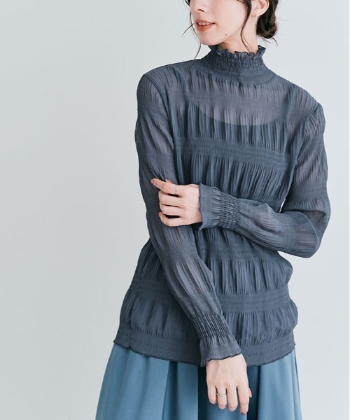 kirakiraShop(キラキラショップ)の「シャーリング シフォン シアー ブラウス(シャツ/ブラウス・レディース・グレー/アイボリー/ブラック/チャコール/ブラウン・L/M/S)」の15枚目の写真
