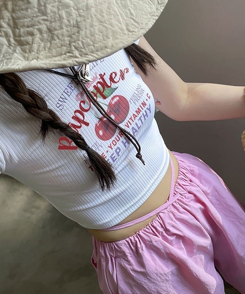 leune(ルネ)の「チェリープリントリブクロップドT(Tシャツ/カットソー・レディース・ホワイト・FREE)」の8枚目の写真