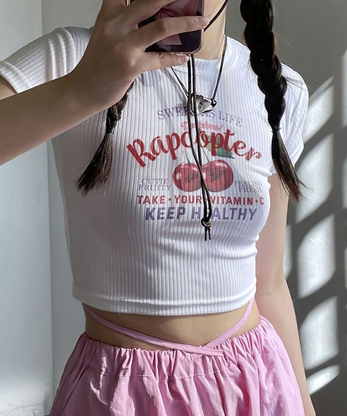 leune(ルネ)の「チェリープリントリブクロップドT(Tシャツ/カットソー・レディース・ホワイト・FREE)」の14枚目の写真