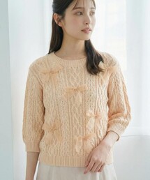 【洗える】デザインリボンニット